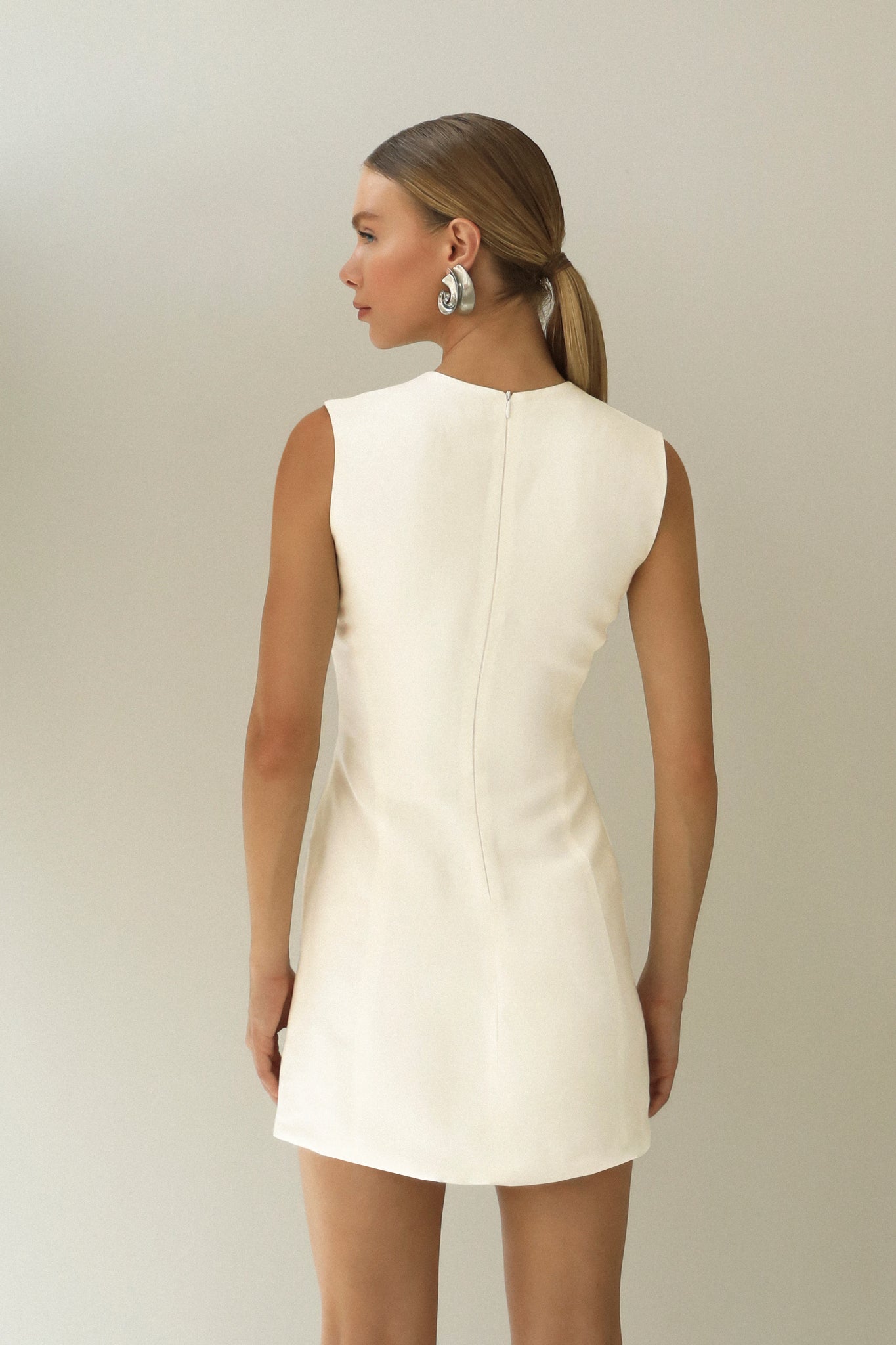 Short Flap Detail Dress - Off-White Linen Short Flap Detail Dress - Off-White Linen