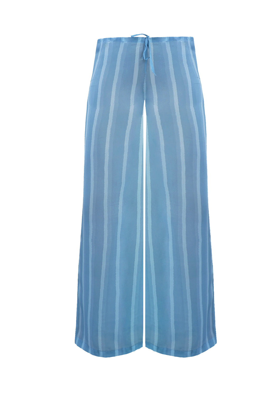Low-Rise Straight-Leg Pants Bottom - Blue Striped Print