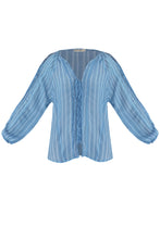Load image into Gallery viewer, Bias Detail  Blouse Shirt Top - Blue Striped Print