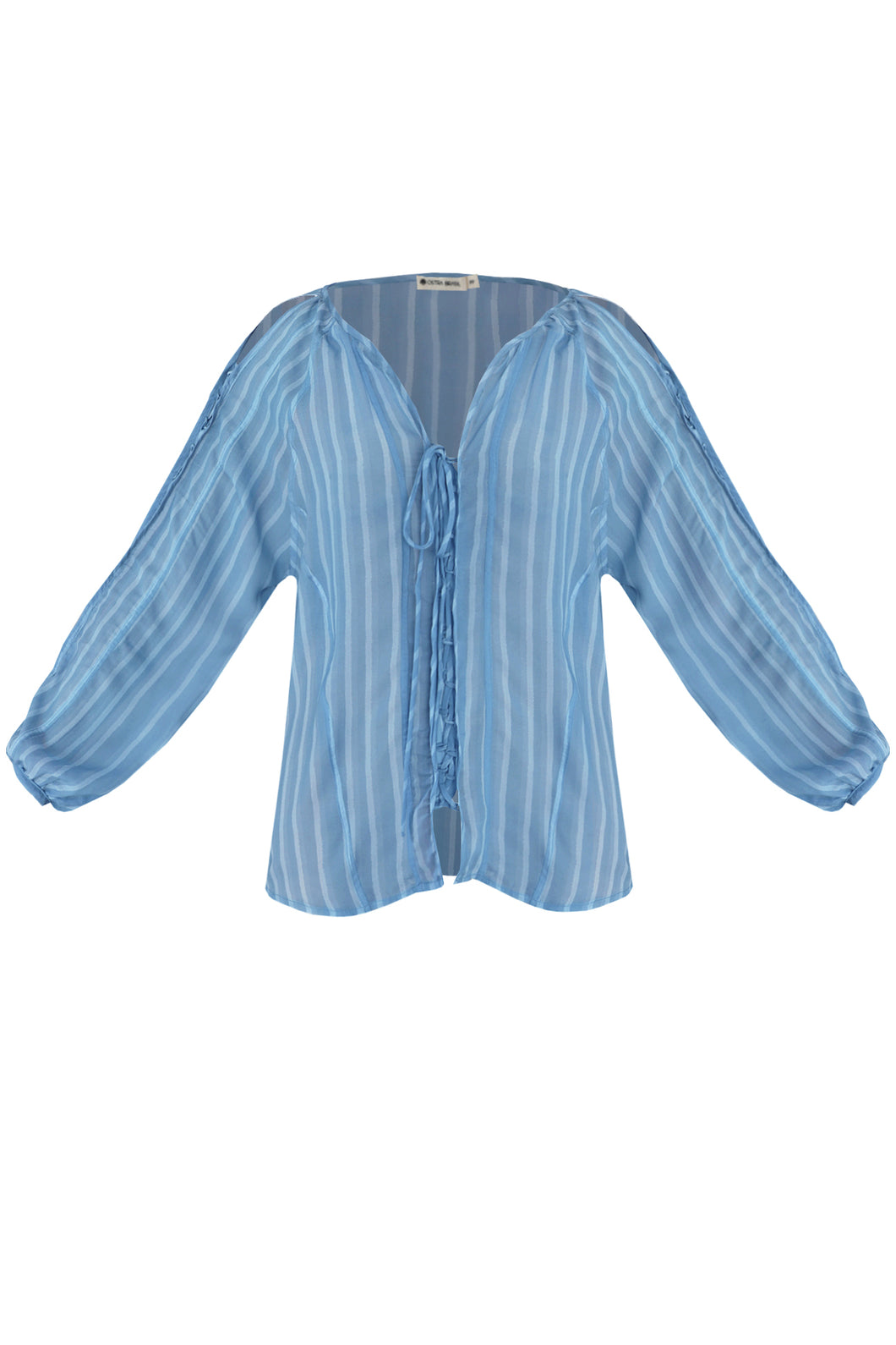 Bias Detail  Blouse Shirt Top - Blue Striped Print