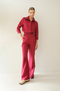 Tailored Slip Shirt Top - Magenta Linen