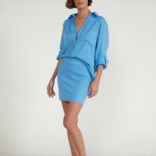 Load image into Gallery viewer, Cut Out Mini Skirt Bottom - Celest Blue Linen