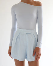 Load image into Gallery viewer, Pleated Shorts Bottom -  Light Blue Linen