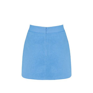 Cut Out Mini Skirt Bottom - Celest Blue Linen