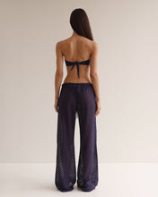 Load image into Gallery viewer, Low Waist Straight Pants Bottom - Navy Blue Embroidery