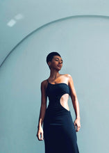 Load image into Gallery viewer, Ruched Slit Dress - Jersey Black