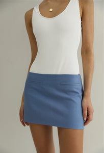 Low Waist Mini Skirt tailoring - Blue Linen