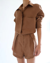 Load image into Gallery viewer, Pleated Shorts Bottom - Earth Brown Linen