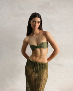 Long Straight Low Waist Crochet Skirt Bottom- Military Green