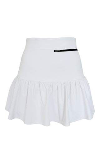 Ruched Skirt with Fixed Shorts Bottom- White