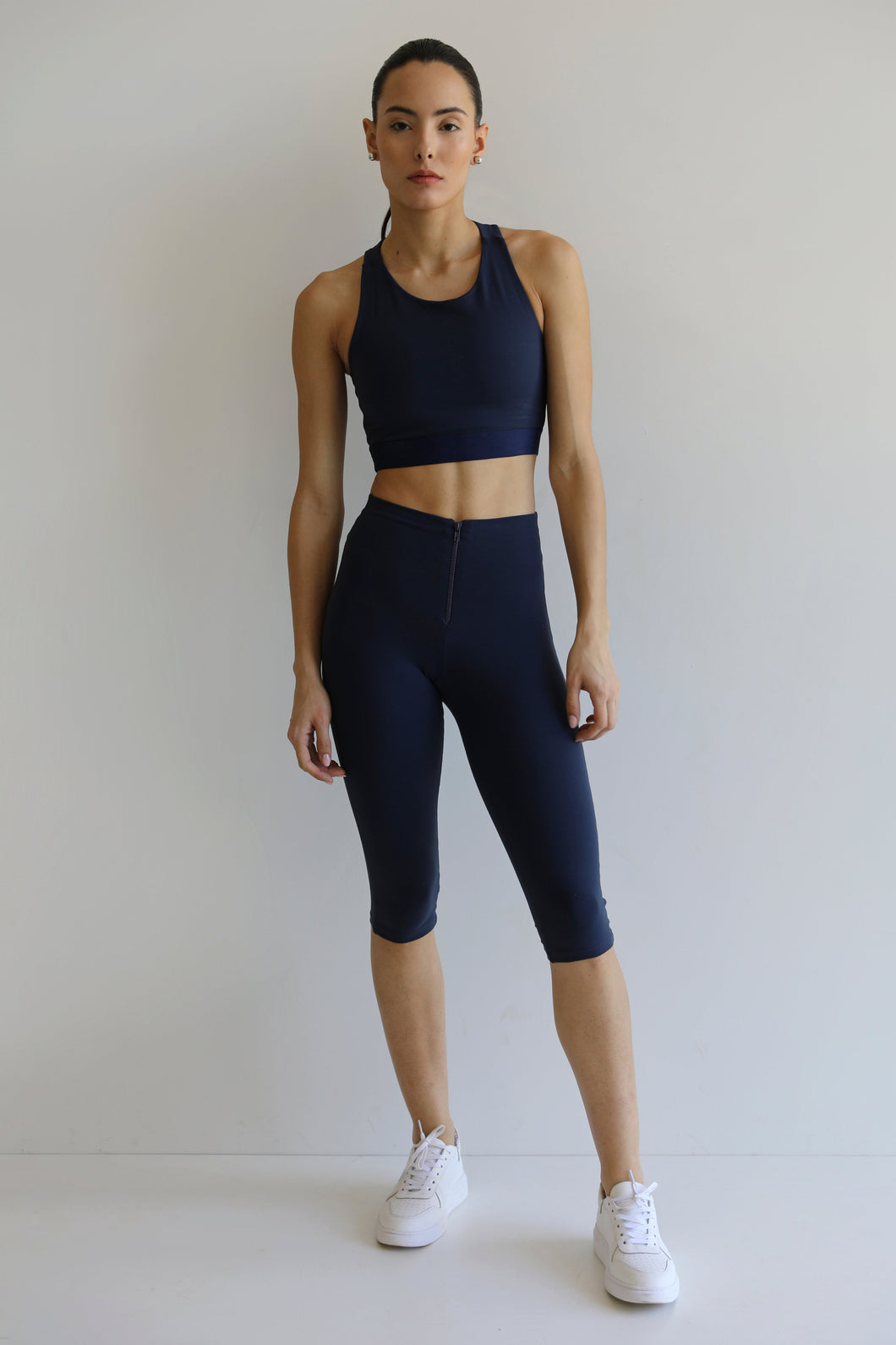 Capri Zipper Legging Pants Bottom - Navy Blue