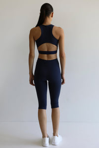 Capri Zipper Legging Pants Bottom - Navy Blue