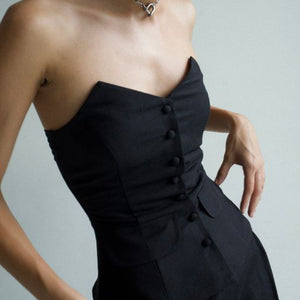 Strapless Vest Top - Black Linen