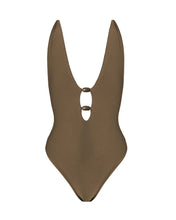 Load image into Gallery viewer, V Neck Loop Swimsuit - Brown Crepe