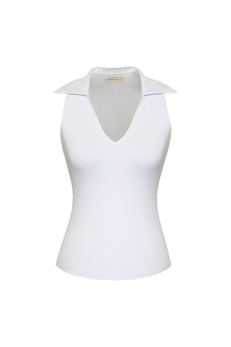 V-neck collar blouse Top - White