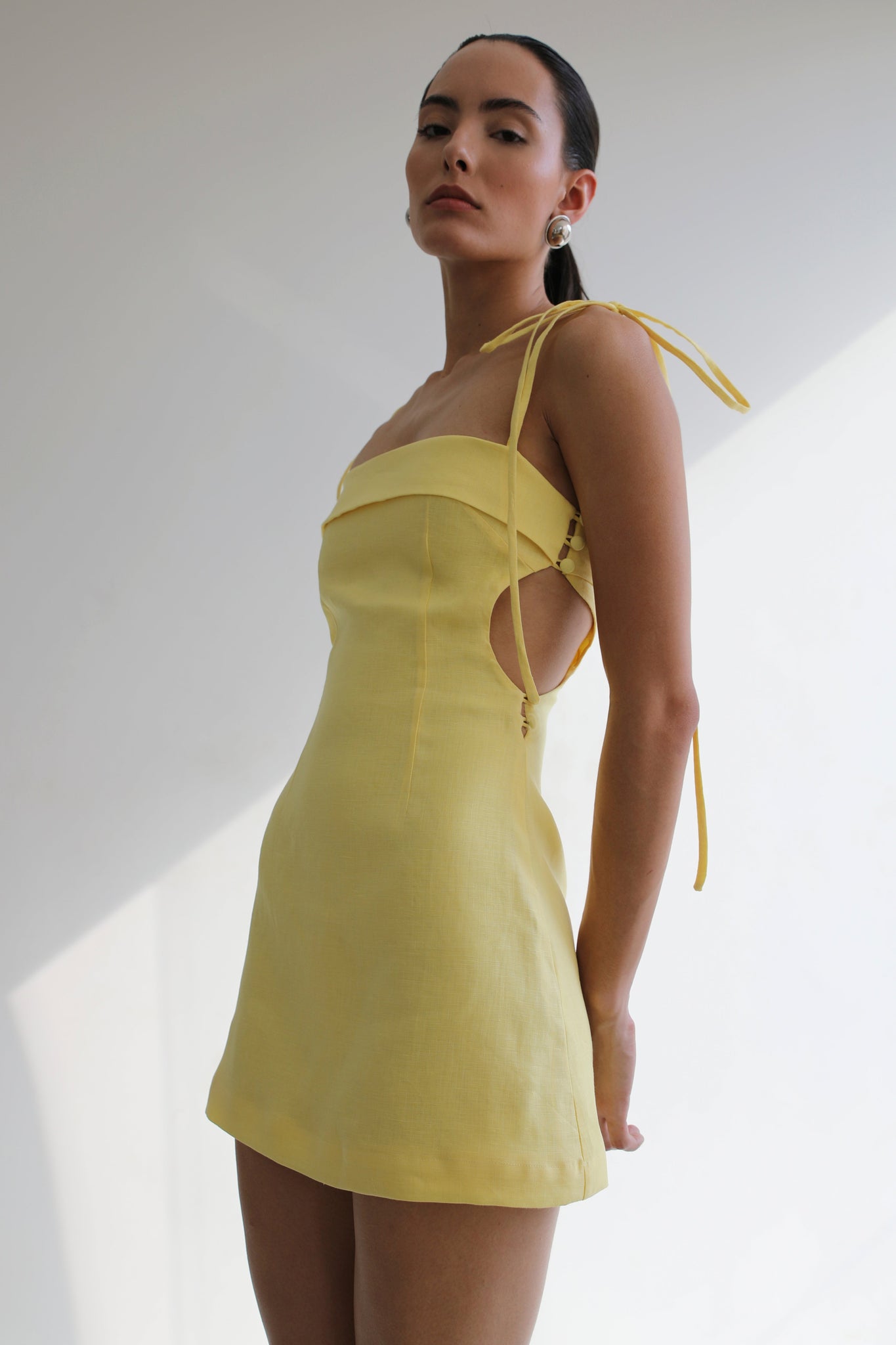 Short Lunar Cutout Dress - Butter Yellow Linen Ostra Internacional Short Lunar Cutout Dress - Butter Yellow Linen Ostra Internacional