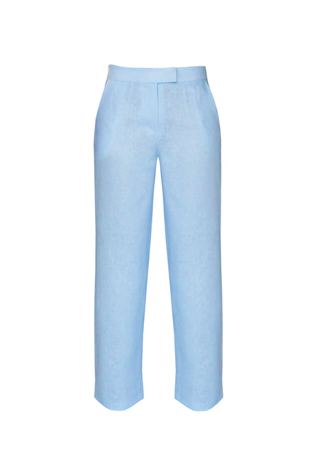 Straight Low waistband Detail Tailoring Pants Bottom - Light Blue Linen