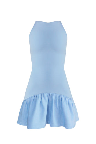 Ruched Mini Dress - Light Blue