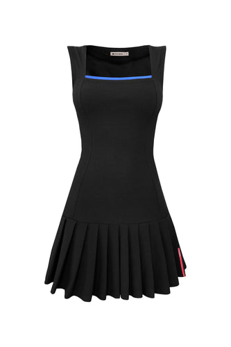 Pleated Dress with Separate Shorts - Black Piquet