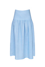 Load image into Gallery viewer, Tailoring Ruched Midi Skirt Bottom - Light Blue Linen