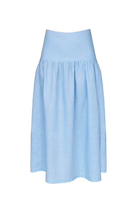 Tailoring Ruched Midi Skirt Bottom - Light Blue Linen