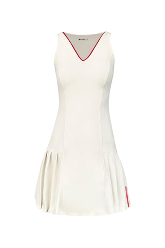 V-Neck Pleated Dress with Separate Shorts - Off-White Piquet