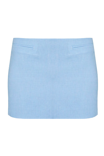 Tailored Low Waist Mini Skirt - Light Blue Linen