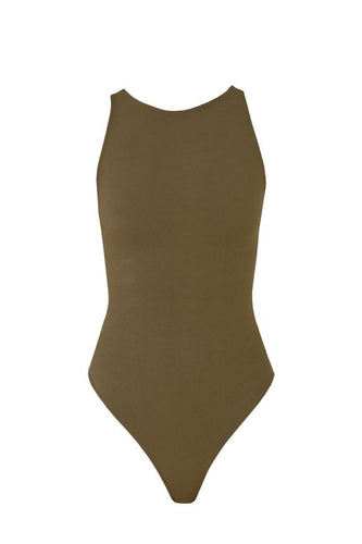 Neckline Bodysuit Cava - Greenish Brown Crepe