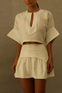 Tailored Short Bottom Pleated Skirt - Off-White