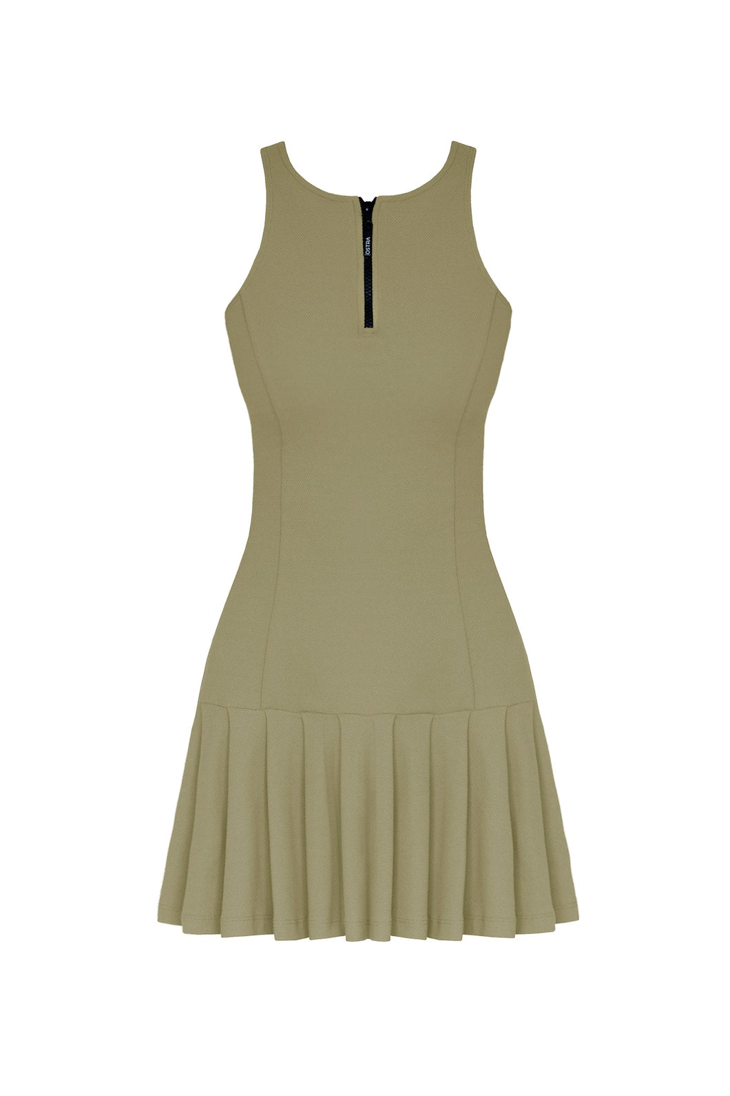 V-Neck Pleated Dress with Separate Shorts - Khaki Piquet V-Neck Pleated Dress with Separate Shorts - Khaki Piquet