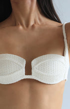 Load image into Gallery viewer, Wide Strap Fixed Bias Bikini Top - Off Crochet
