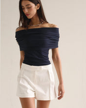 Load image into Gallery viewer, Off-Shoulder Sleeve Corselet Top - Navy Blue Tulle