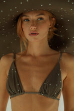 Load image into Gallery viewer, Triangle Top Bikini Tulle - Brownish Green Polka Dot Print