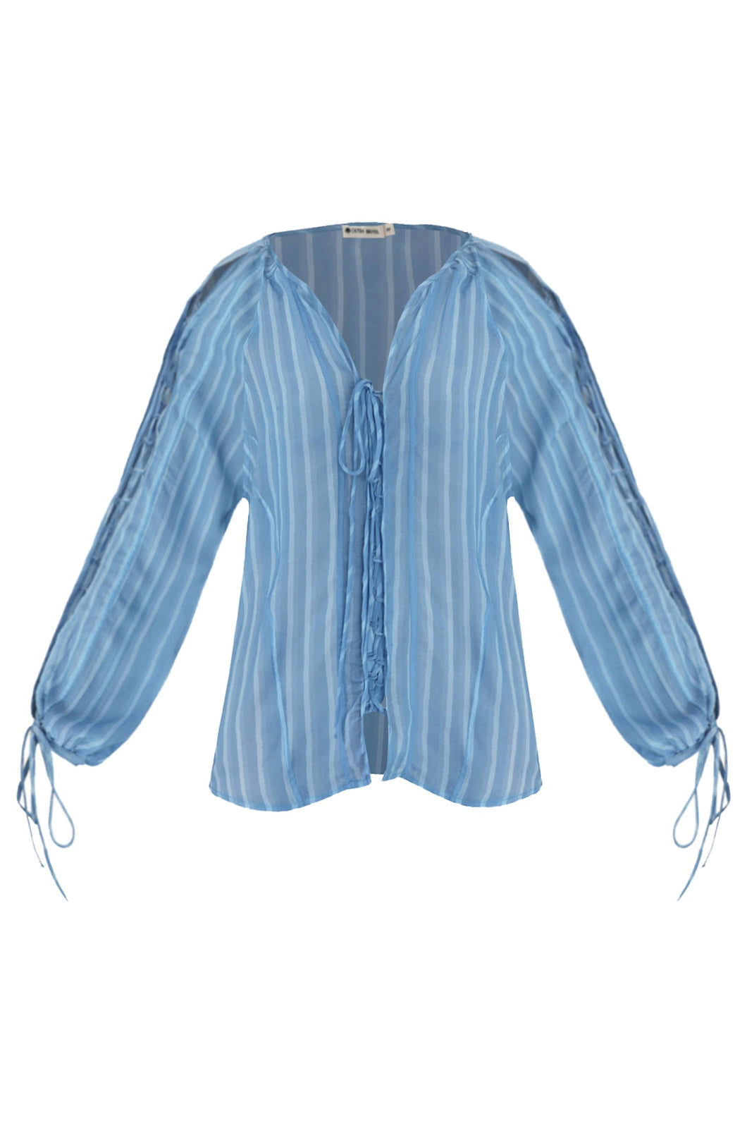 Bias Detail  Blouse Shirt Top - Blue Striped Print