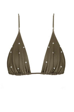 Load image into Gallery viewer, Triangle Top Bikini Tulle - Brownish Green Polka Dot Print