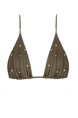 Triangle Top Bikini Tulle - Brownish Green Polka Dot Print