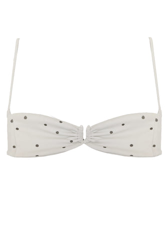Ruched Slider Bikini Top - Off-White Polka Dot Print