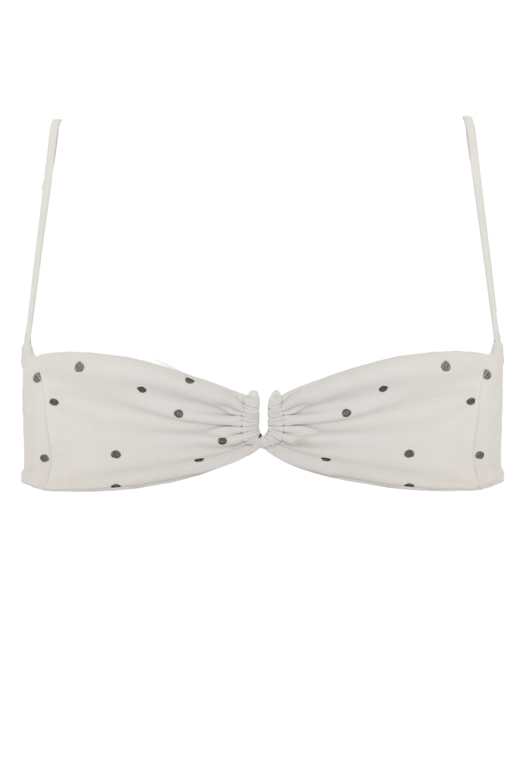 Ruched Slider Bikini Top - Off-White Polka Dot Print