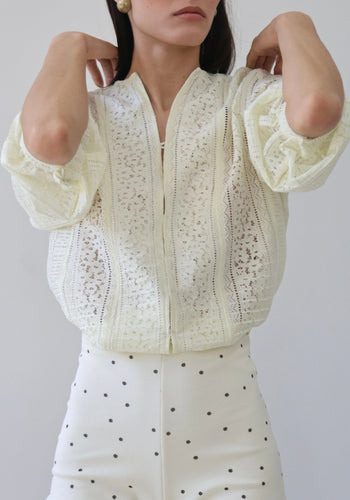 Pleated Stitching Shirt Top - Off-White Lace