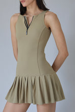 Load image into Gallery viewer, V-Neck Pleated Dress with Separate Shorts - Khaki Piquet