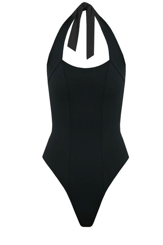 One-front Swimsuit with Band - Black
