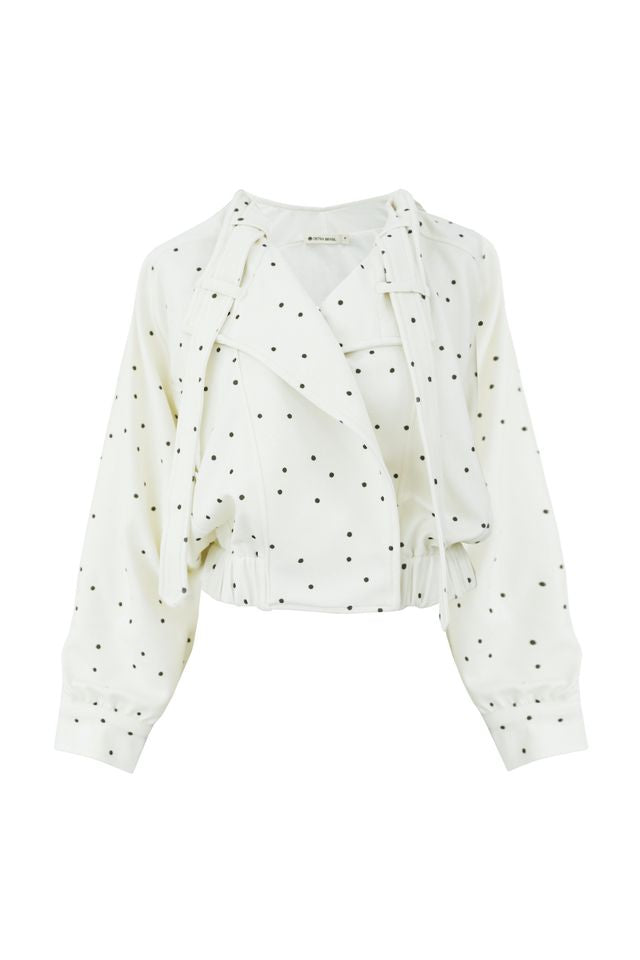 Jacket Top - Off-White Polka Dot Print