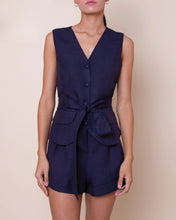 Load image into Gallery viewer, Tailoring Vest Top - Navy Blue Linen