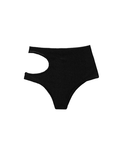 Lunar Cutout Bikini Bottom  - Black Ribbed