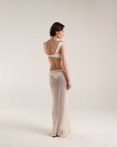 Long Straight Low Waist Crochet Skirt Bottom - Off-White