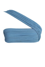 Load image into Gallery viewer, Ruched Strap Straight Bikini Top - Blue Tulle