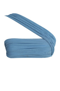 Ruched Strap Straight Bikini Top - Blue Tulle