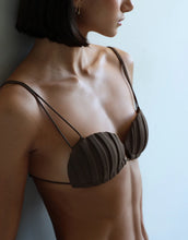Load image into Gallery viewer, Shell Pleated Bikini Top - Brown Tulle
