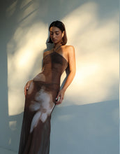 Load image into Gallery viewer, Halter Cover Up - Brown Floral Placement Tulle
