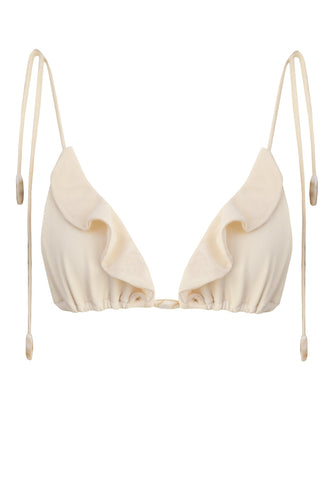 Ruffled Triangle Bikini Top - Creamy Tulle